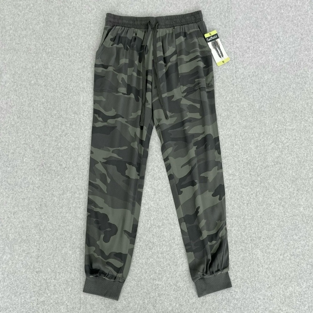 Splendid Womenโs Green Camo Jogger Pants Size Small Pull On Rayon Camouflage
